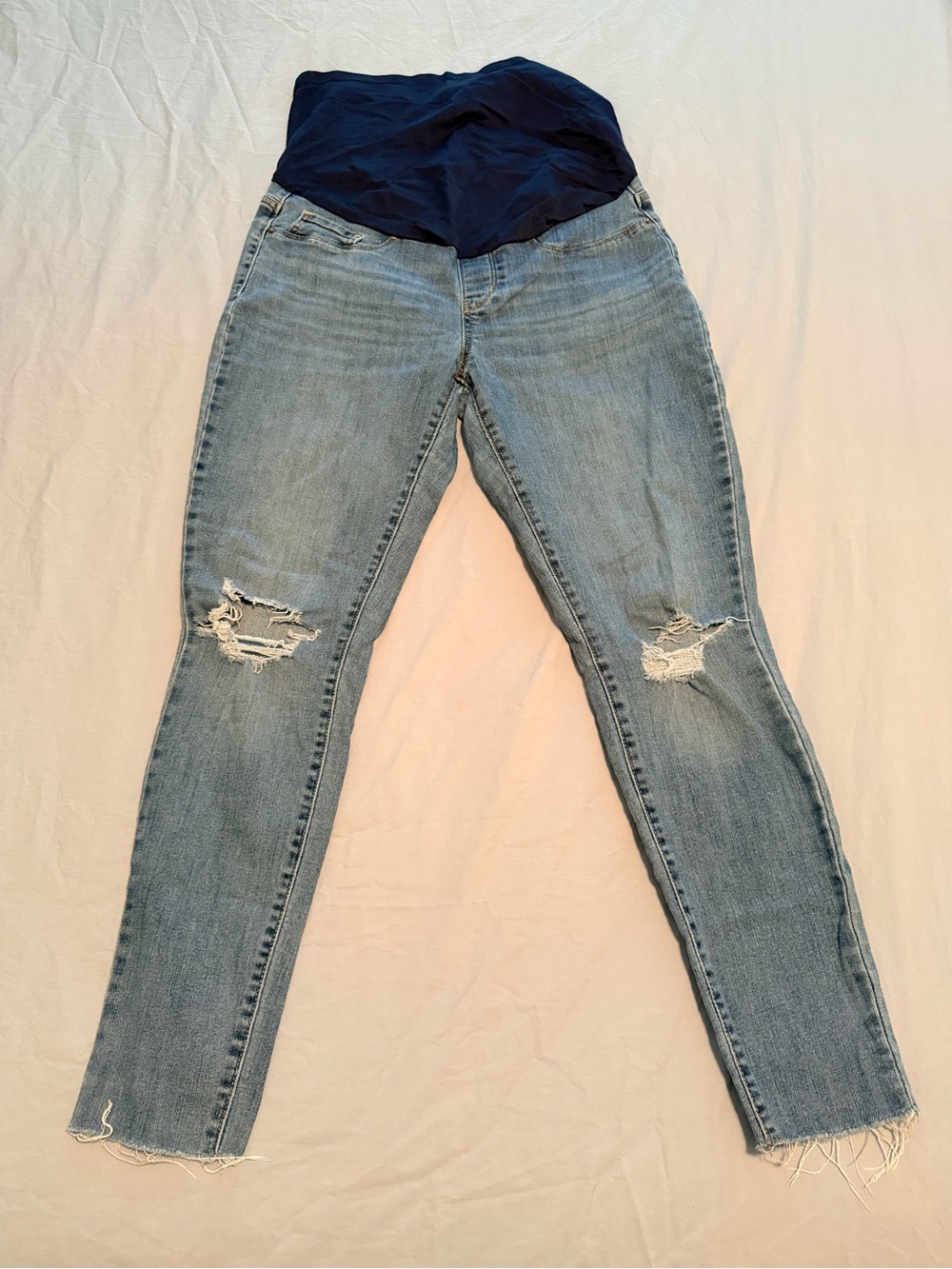 Maternity Light Blue Distressed Skinny Jeans with Navy Panel
